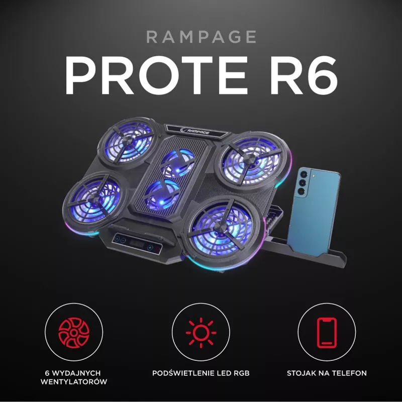 Rampage PROTE R6 Laptopkoelstandaard, 10-17 inch, RGB