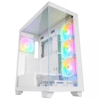 Rampage Hydra V1 mid tower pc-behuizing, wit, 4x 120mm ARGB-ventilatoren, USB-C/USB-A, ARGB-hub, gehard glas