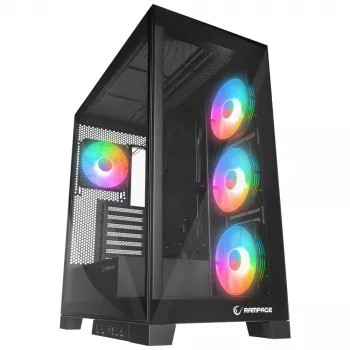 Rampage Hydra V2 mid tower pc-behuizing met 4x 120mm ARGB-ventilatoren, gehard glas, zwart