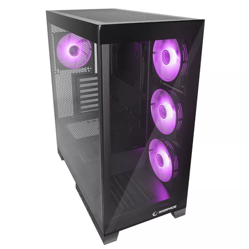 Rampage Hydra V2 mid tower pc-behuizing met 4x 120mm ARGB-ventilatoren, gehard glas, zwart