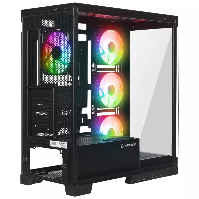 Rampage Hydra V2 mid tower pc-behuizing met 4x 120mm ARGB-ventilatoren, gehard glas, zwart