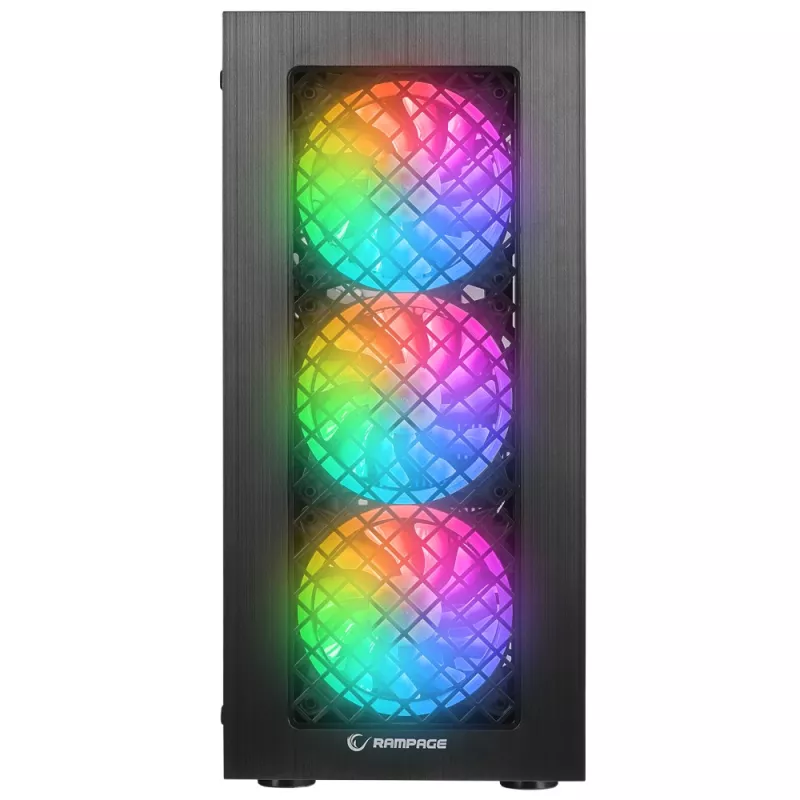 Rampage PLAID V1 mid tower pc-behuizing met gehard glasvenster, 4x 120mm RGB-ventilatoren, zwart