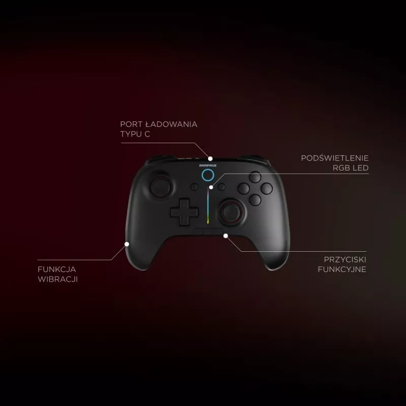 Rampage Hydra Pro Pad draadloze RGB 2.4G Hall Effect-controller met magnetische triggers, zwart