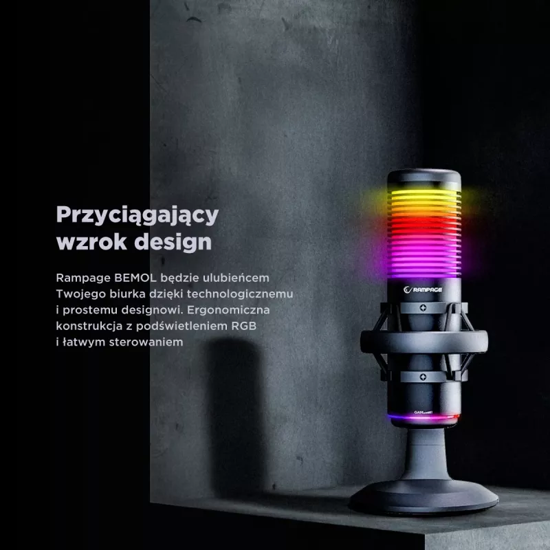 Rampage Bemol RGB USB-C gamingmicrofoon, zwart