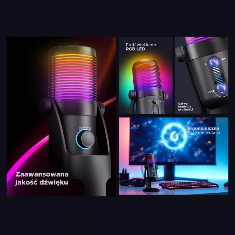 Rampage Diyez RGB USB-C gamingmicrofoon, zwart