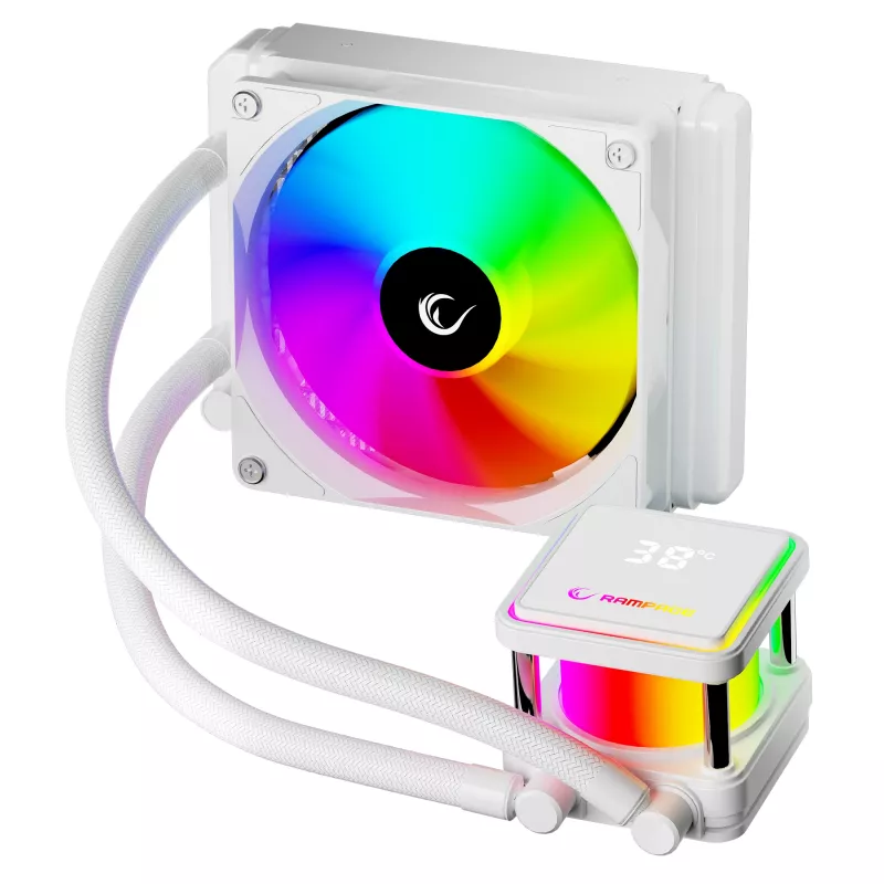 Rampage INFINITE V120 all-in-one vloeistof-CPU-koeler 120mm ARGB, temperatuurweergave, wit