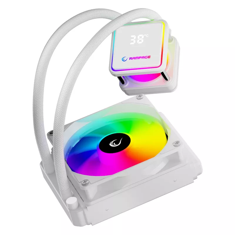 Rampage INFINITE V120 all-in-one vloeistof-CPU-koeler 120mm ARGB, temperatuurweergave, wit