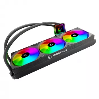 Rampage INFINITE V360 AIO vloeistof-CPU-koeler 360mm ARGB, digitaal temperatuurdisplay, zwart
