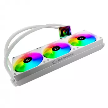 Rampage INFINITE V360 all-in-one vloeistof-CPU-koeler 360mm ARGB, temperatuurweergave, wit