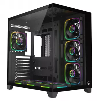 RAMPAGE SEALITE-BLACK mid-tower pc-behuizing met gehard glas, 7x ARGB PWM ventilator, zwart