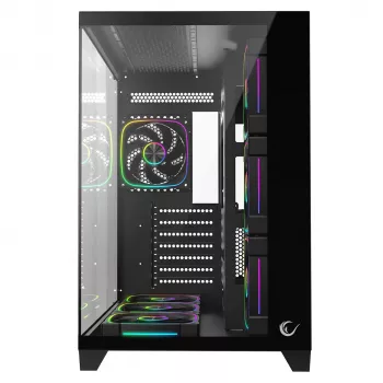 RAMPAGE SEALITE-BLACK mid-tower pc-behuizing met gehard glas, 7x ARGB PWM ventilator, zwart