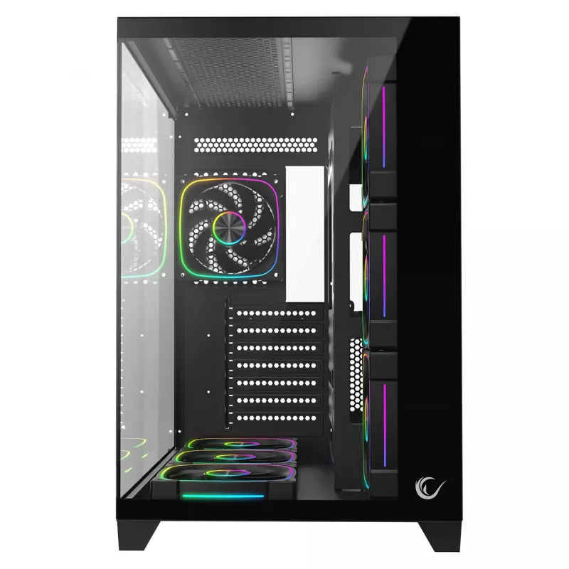 RAMPAGE SEALITE-BLACK mid-tower pc-behuizing met gehard glas, 7x ARGB PWM ventilator, zwart