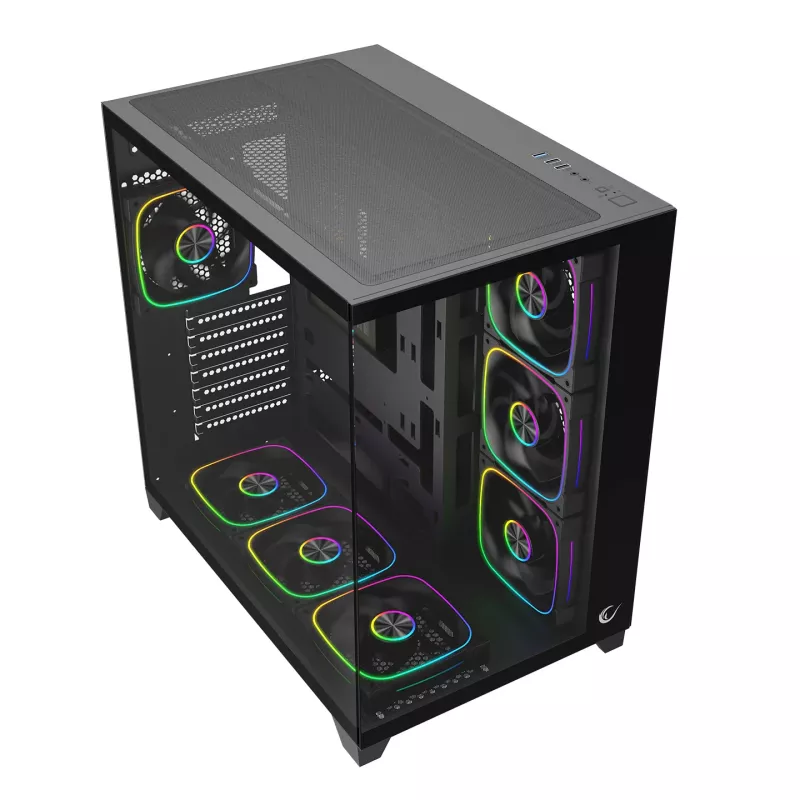 RAMPAGE SEALITE-BLACK mid-tower pc-behuizing met gehard glas, 7x ARGB PWM ventilator, zwart