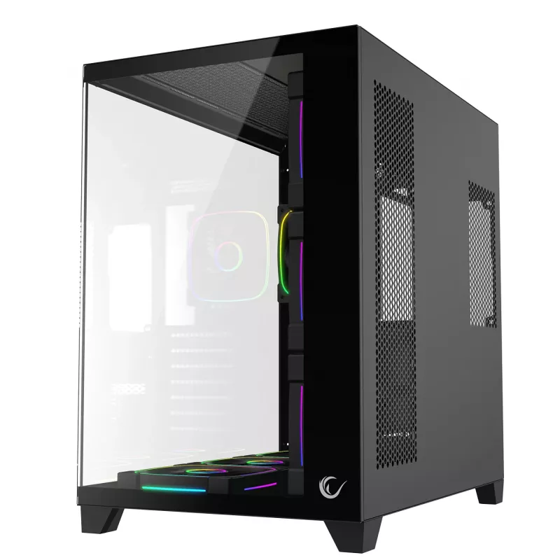 RAMPAGE SEALITE-BLACK mid-tower pc-behuizing met gehard glas, 7x ARGB PWM ventilator, zwart