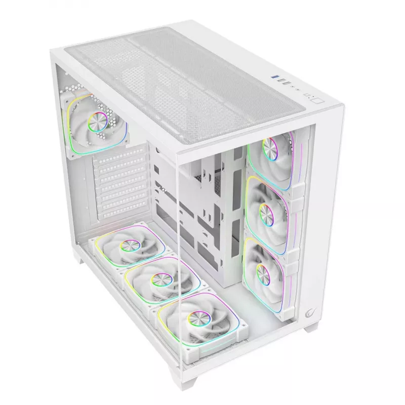 RAMPAGE SEALITE-WHITE mid-tower pc-behuizing met gehard glas, 7x ARGB PWM ventilatoren, wit