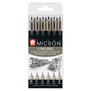 Sakura Pigma Micron fineliner pennen set 6-delig zwart
