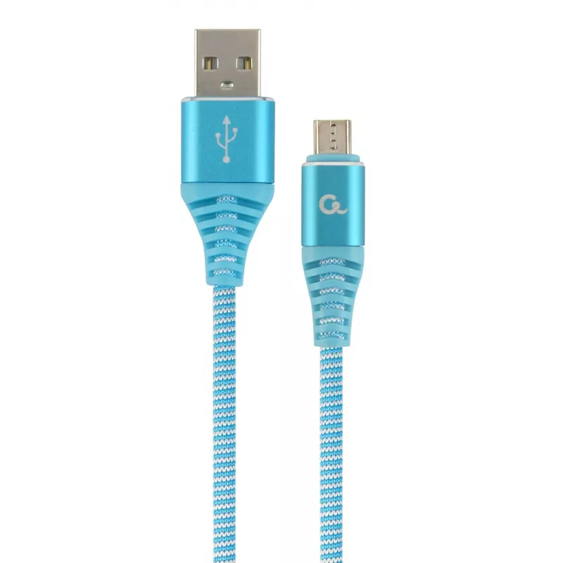 Gembird USB 2.0 A-stekker naar Micro-USB B-stekker premium katoengevlochten kabel 1m blauw/wit