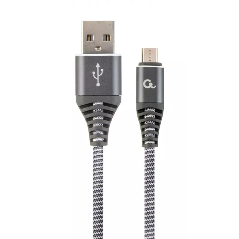 Gembird USB 2.0 Type-A stekker naar Micro USB-B stekker premium katoengevlochten kabel 2m Space Grey/wit