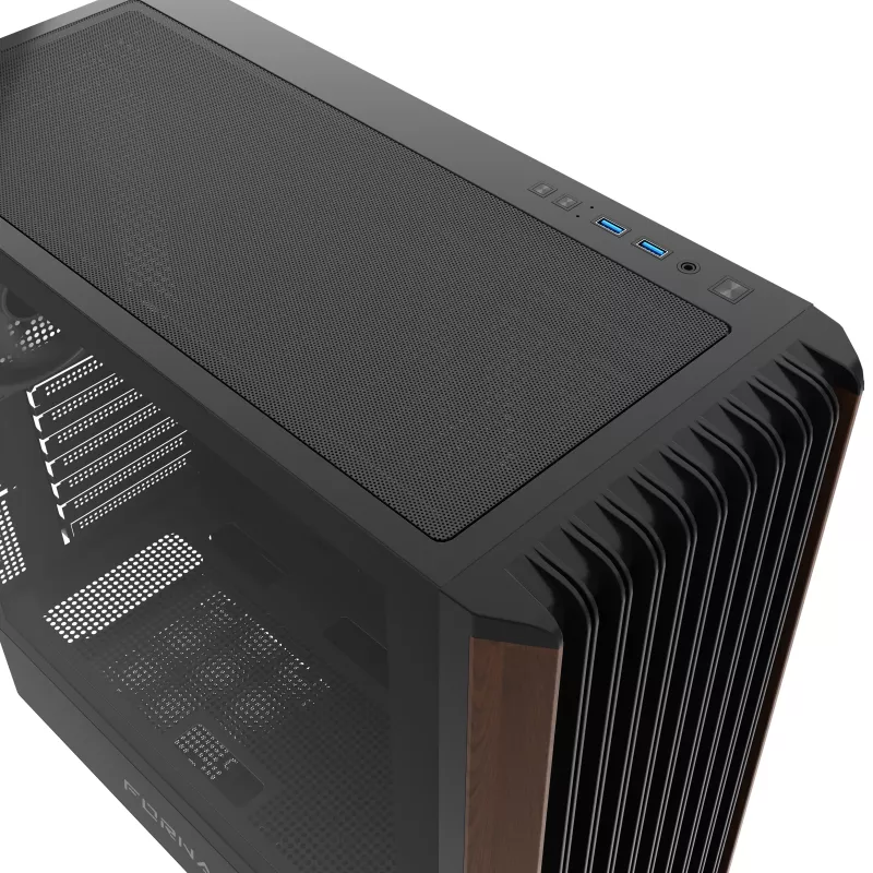 GEMBIRD CCC-FC-WOOD mid tower computerbehuizing, zwart met houtaccent, zijpaneel van gehard glas