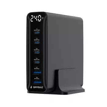 Gembird TA-UC-2A4C-PD240-01-BK 6-poorts USB-lader 240W GaN zwart