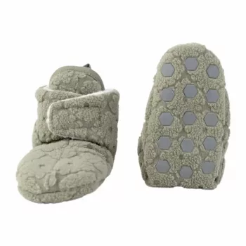 Lodger Polar fleece baby slofjes met antislipzool, saliegroen (Elm), 6-12 maanden