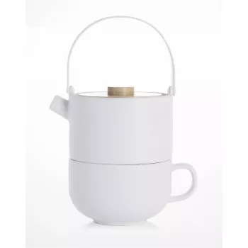 Bredemeijer Umea Tea-for-One Set Wit met bamboedeksel