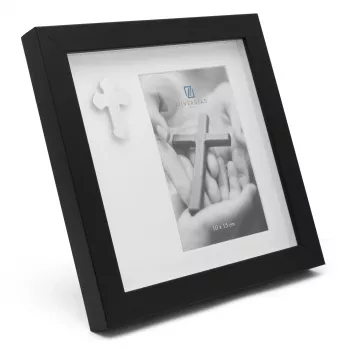 Zilverstad fotolijst met kruis 10x15 staand metaal zilver