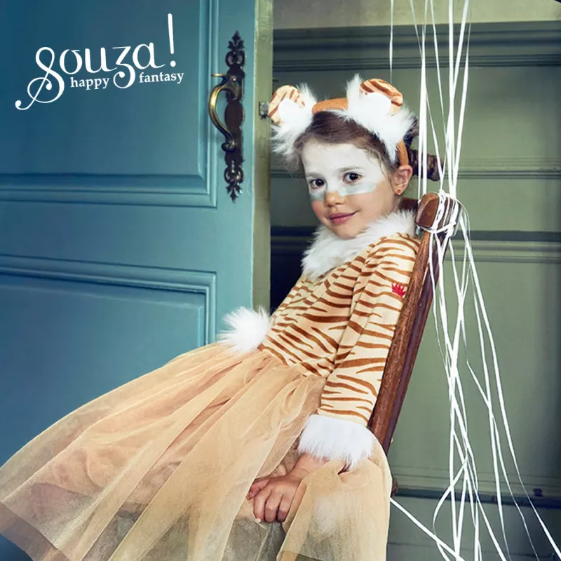 Souza! Thara Tigress kostuumjurk + hoofdband voor meisjes 3-4 jaar