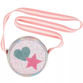 Souza! Eloise glitter schoudertas voor kinderen met hart- en sterapplicaties, roze