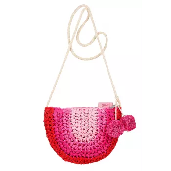 Souza! kinder schoudertas van stro met hangende pompons Alies roze