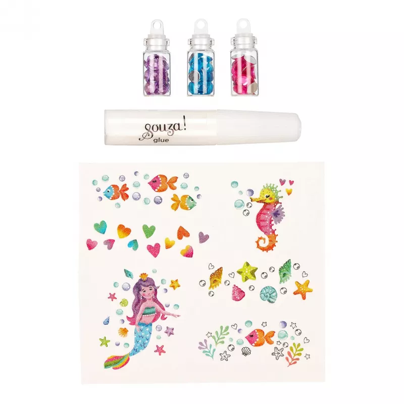 Souza! Glitter tattoo set met kristallen zeemeermin 5-delige