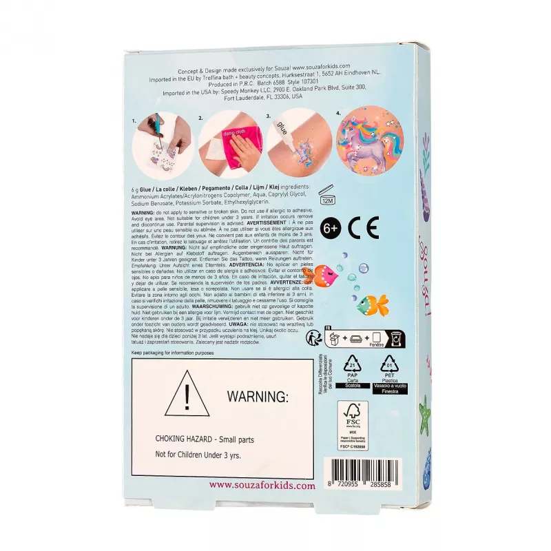 Souza! Glitter tattoo set met kristallen zeemeermin 5-delige