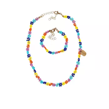 Souza! Millie ketting- en armbandset blauw, bloemige parel kindersieraden