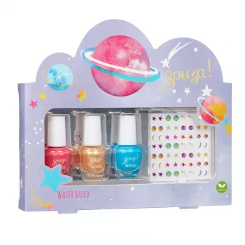 SOUZA! Galaxy kinder-nagellak-set - 3 waterbasis, peel-off nagellakken met stickers