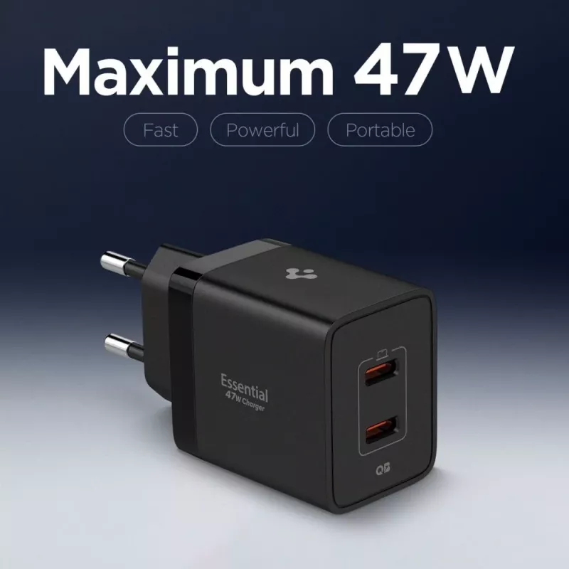 SPIGEN ESSENTIAL EE472EU 2-poorts netwerkoplader 47W zwart