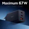 Spigen Essential EE673EU 67W GaN 3-poorts USB-C/USB-A wandlader zwart