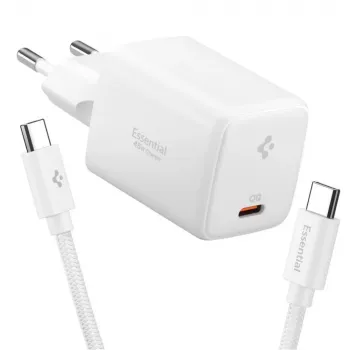 SPIGEN EE451EU Essential 1-poorts netwerkoplader 45W + USB-C kabel wit