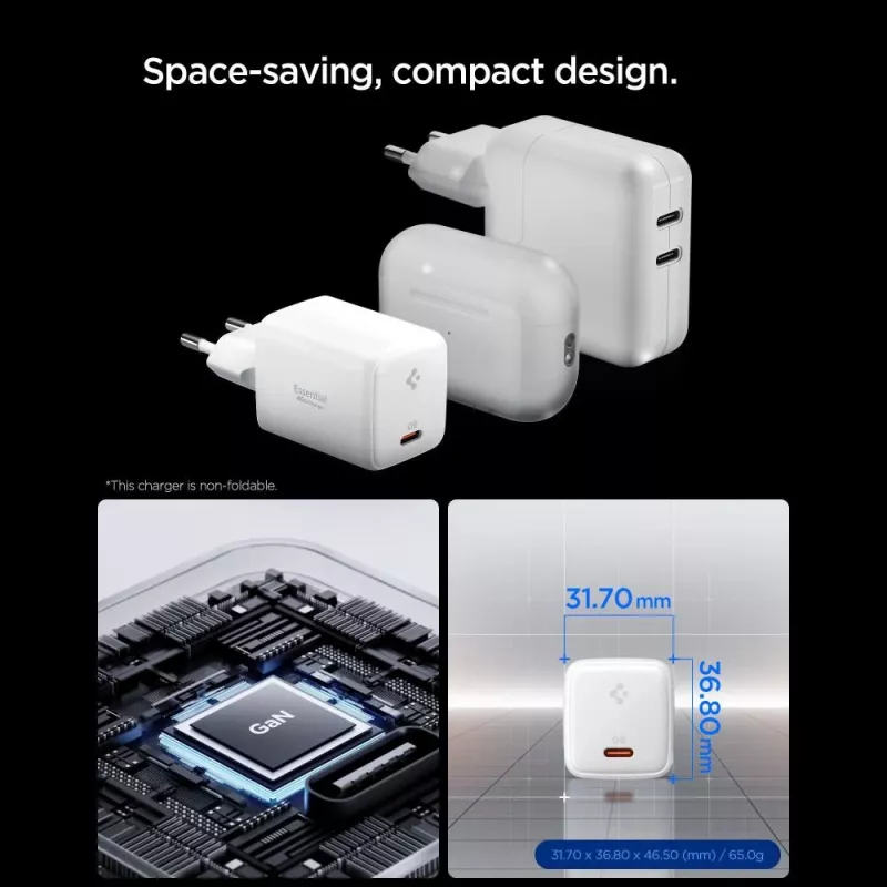 SPIGEN EE451EU Essential 1-poorts netwerkoplader 45W + USB-C kabel wit