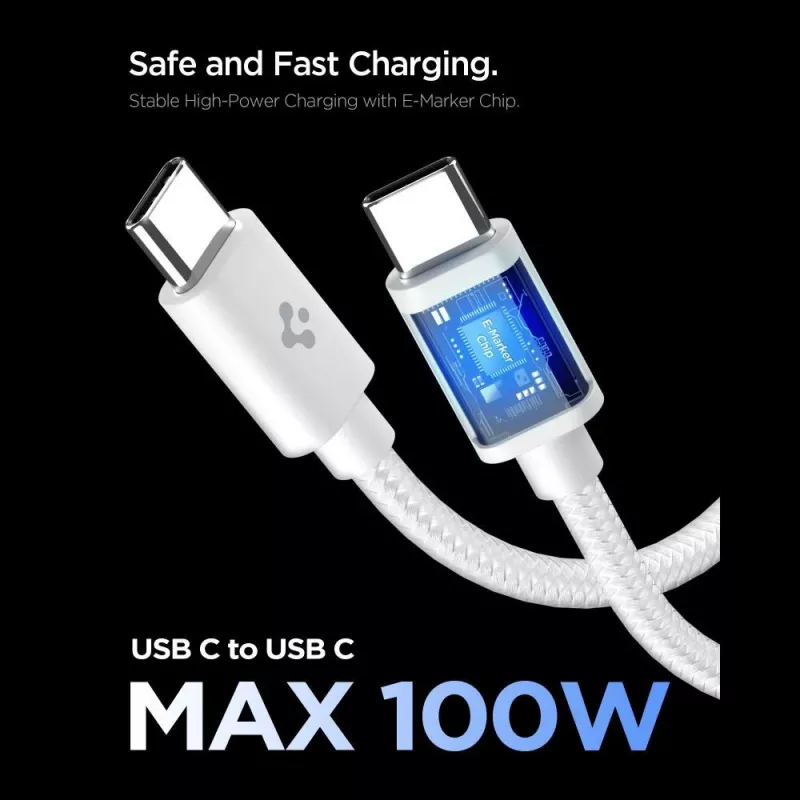 SPIGEN EE451EU Essential 1-poorts netwerkoplader 45W + USB-C kabel wit