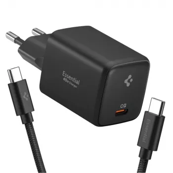 Spigen EE451EU Essential 1-PORT netwerkoplader 45W + Type-C-kabel zwart