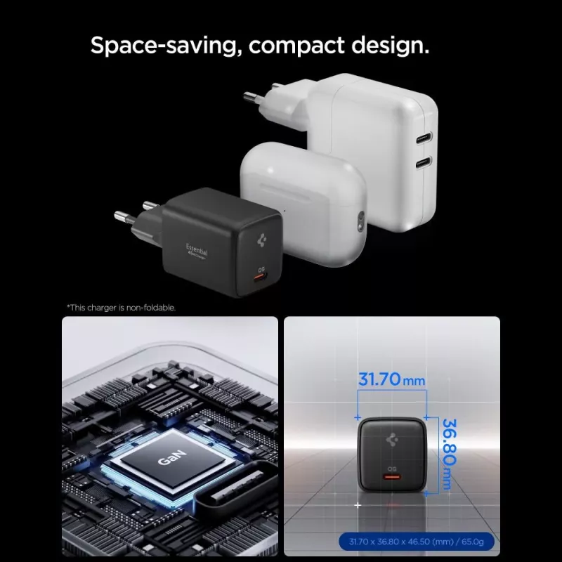 Spigen EE451EU Essential 1-PORT netwerkoplader 45W + Type-C-kabel zwart
