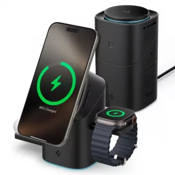 SPIGEN EF223MS Essential 3-in-1 roterende magnetische MagSafe draadloze oplader 15W Qi2 zwart
