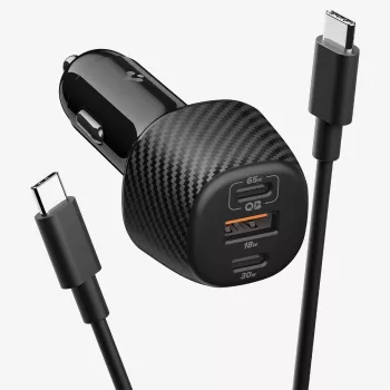 Spigen Essential EV1133 3-poorts autolader 113W zwart met 100W USB-C kabel 1m