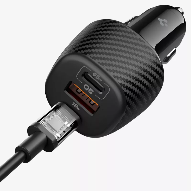 Spigen Essential EV1133 3-poorts autolader 113W zwart met 100W USB-C kabel 1m