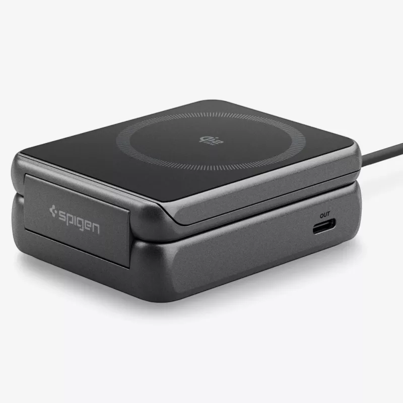 Spigen Essential Qi2 2-in-1 draadloze oplaadstandaard 25W MagSafe zwart
