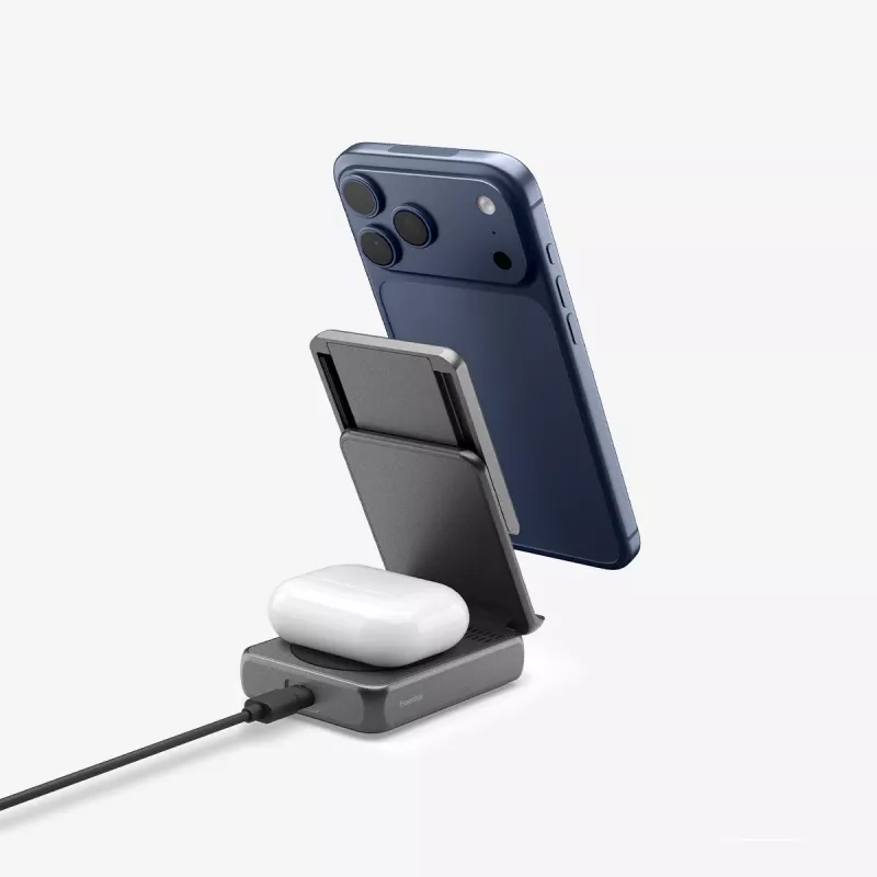 Spigen Essential Qi2 2-in-1 draadloze oplaadstandaard 25W MagSafe zwart