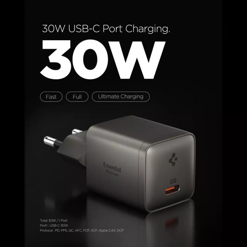 SPIGEN EE301EU-GAN ESSENTIAL 1-PORT NETWERKOPLADER 30W GUNMETAL