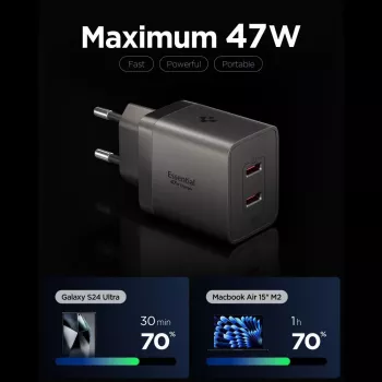 SPIGEN EE472EU-GAN Essential 2-poorts netwerkoplader 47W Gunmetal