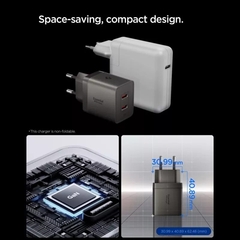 SPIGEN EE472EU-GAN Essential 2-poorts netwerkoplader 47W Gunmetal