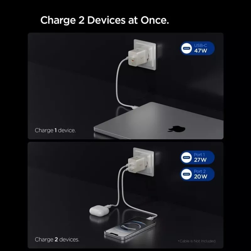 SPIGEN EE472EU-GAN Essential 2-poorts netwerkoplader 47W Natural Titanium